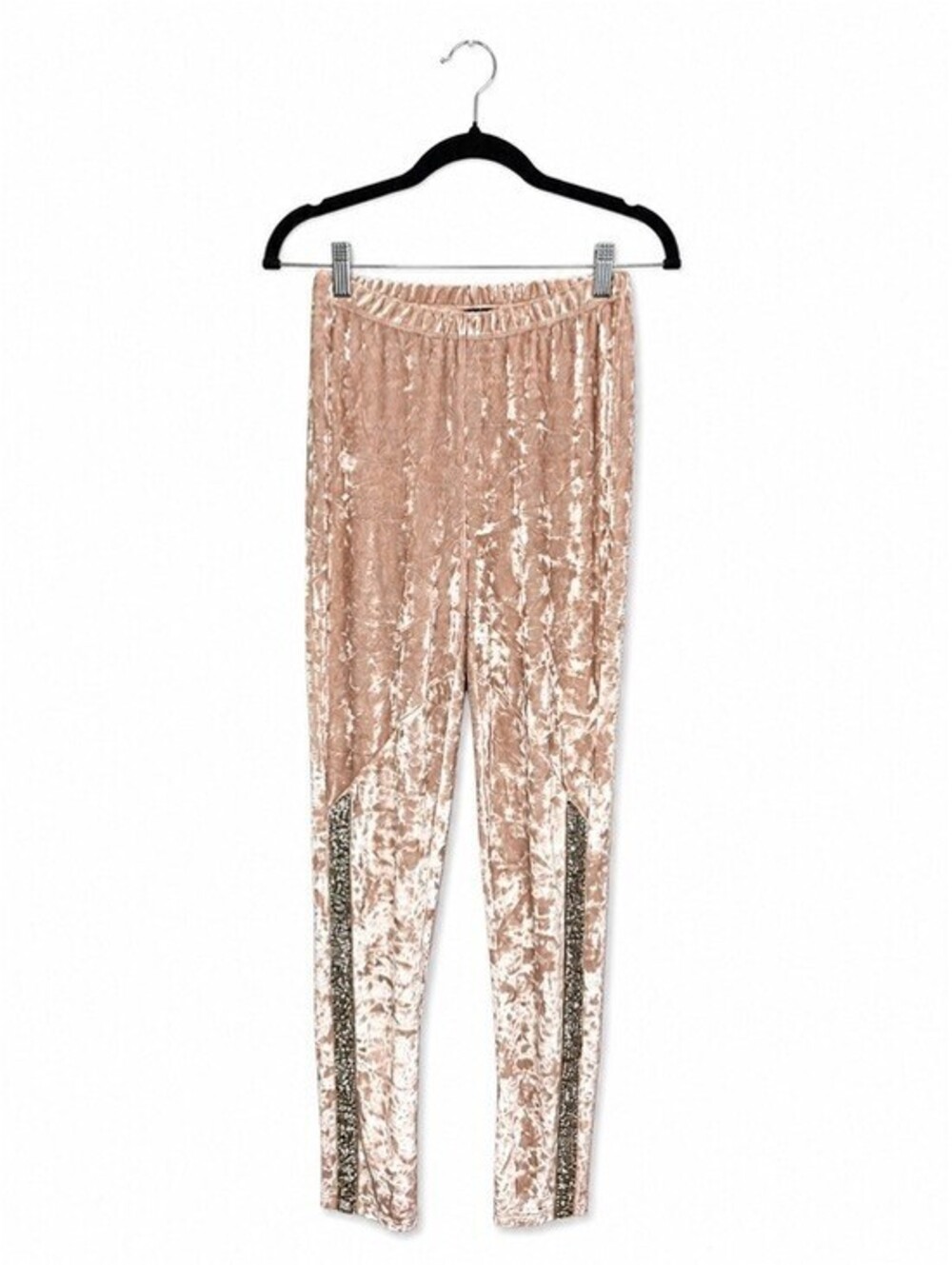 VENUS Crushed Velvet Leggings Blush Pink Rhinestone Side Stripe XS